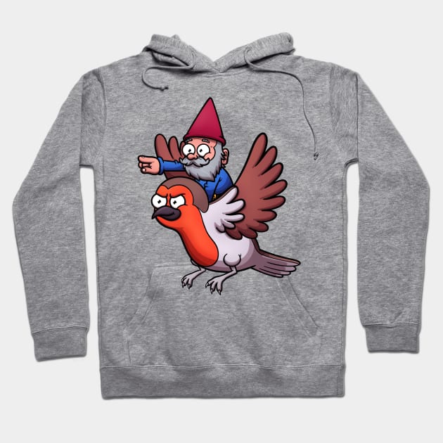 Garden Gnome Riding A Flying Red Robin Bird Hoodie by TheMaskedTooner